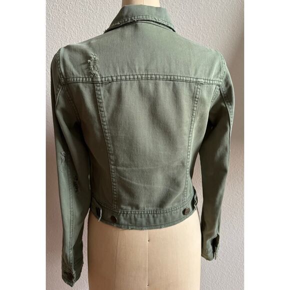 Free People Women's Green Distressed Jean‎ Jacket sz 6 EUC Soft Cotton - Picture 8 of 8